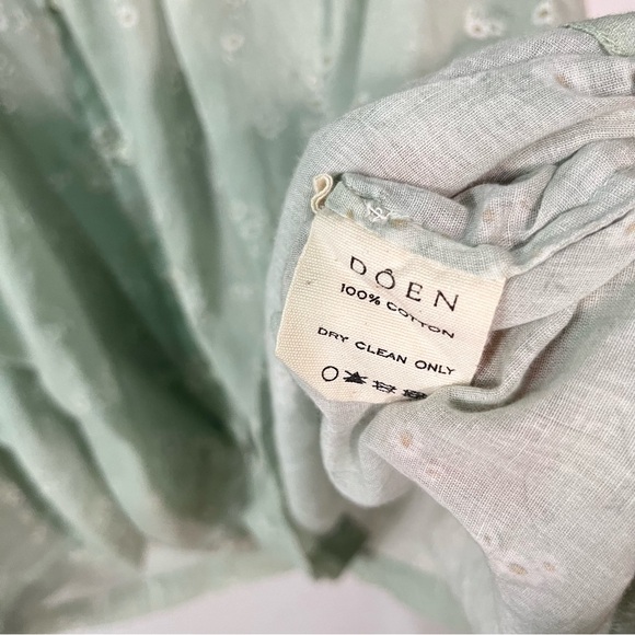 Doen blouse XS womens Green floral Cotton Lightweight top Ruffle Long tie sleeve - Picture 7 of 7